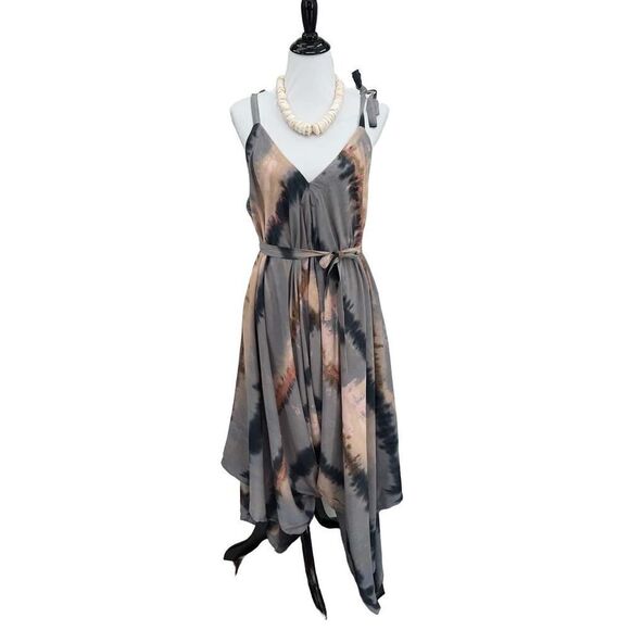 The Pō`alima Romper Cerulean Blue Gray/Pink/Charcoal Tropical Boho Wide Leg - Picture 1 of 11
